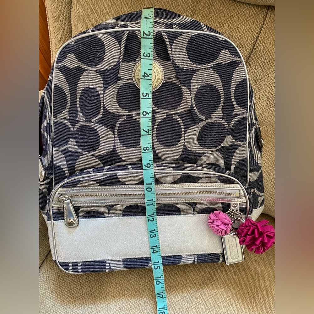 Coach Poppy Signature Denim/Silver Backpack - Picture 9 of 11